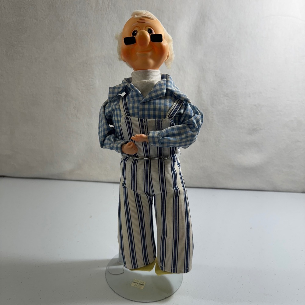 VTG 1:12 scale dollhouse miniature grandfather Plaid Striped Overalls glasses